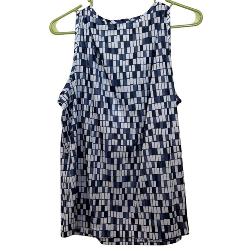 Blair Blue & White Geometric Knit Tank Top - Size Large