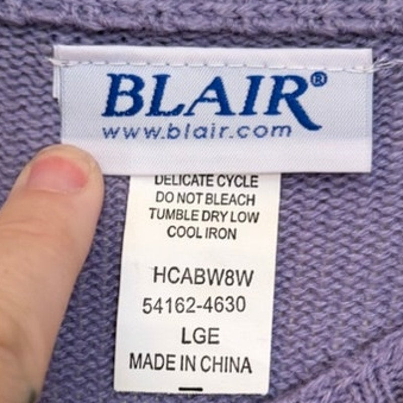 Blair Women's Light Purple Cable Knit Crew Neck Acrylic Sweater Size L