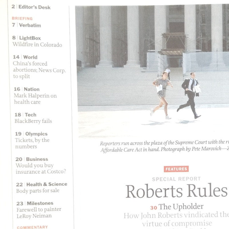 Time Mag July 16 2012 Roberts Rules Health Care Decision, Breaking Bad Series