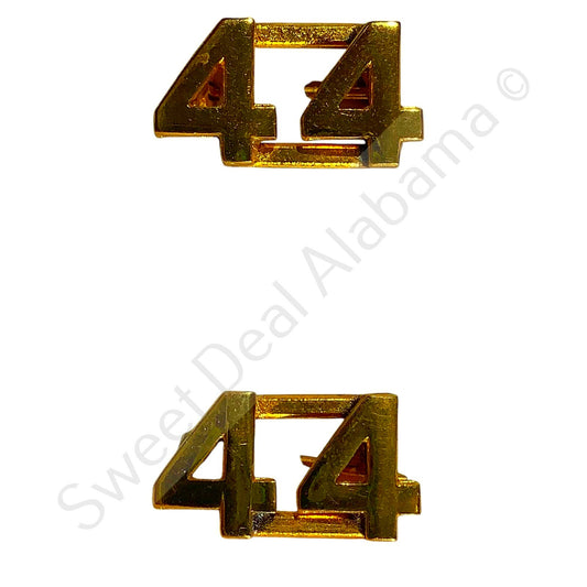 c.1920s Numeric "44", Brass Military C-Clasp Hat / Collar Pins Set 3/8"H