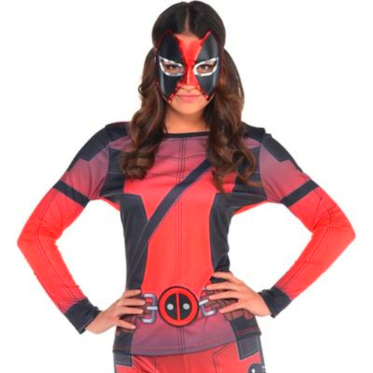 Women’s Deadpool Long-Sleeve Shirt Costume S/M (Up to Size 8), Red/Black