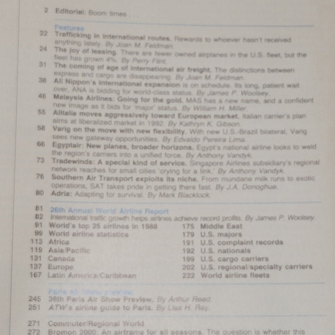Air Transport World Magazine - June 1989 - World Airline Report, Paris Preview