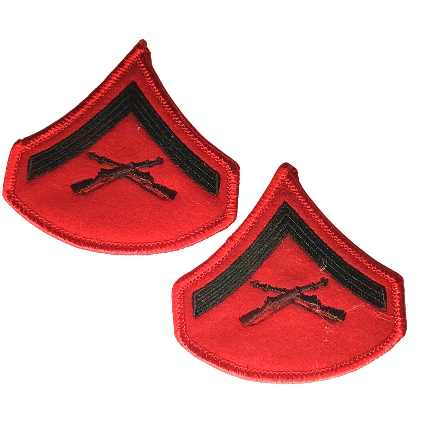 Vtg USMC Lance Corporal E‑3 Chevrons Green on Red 2‑7/8" × 2‑3/4" Chevrons Set