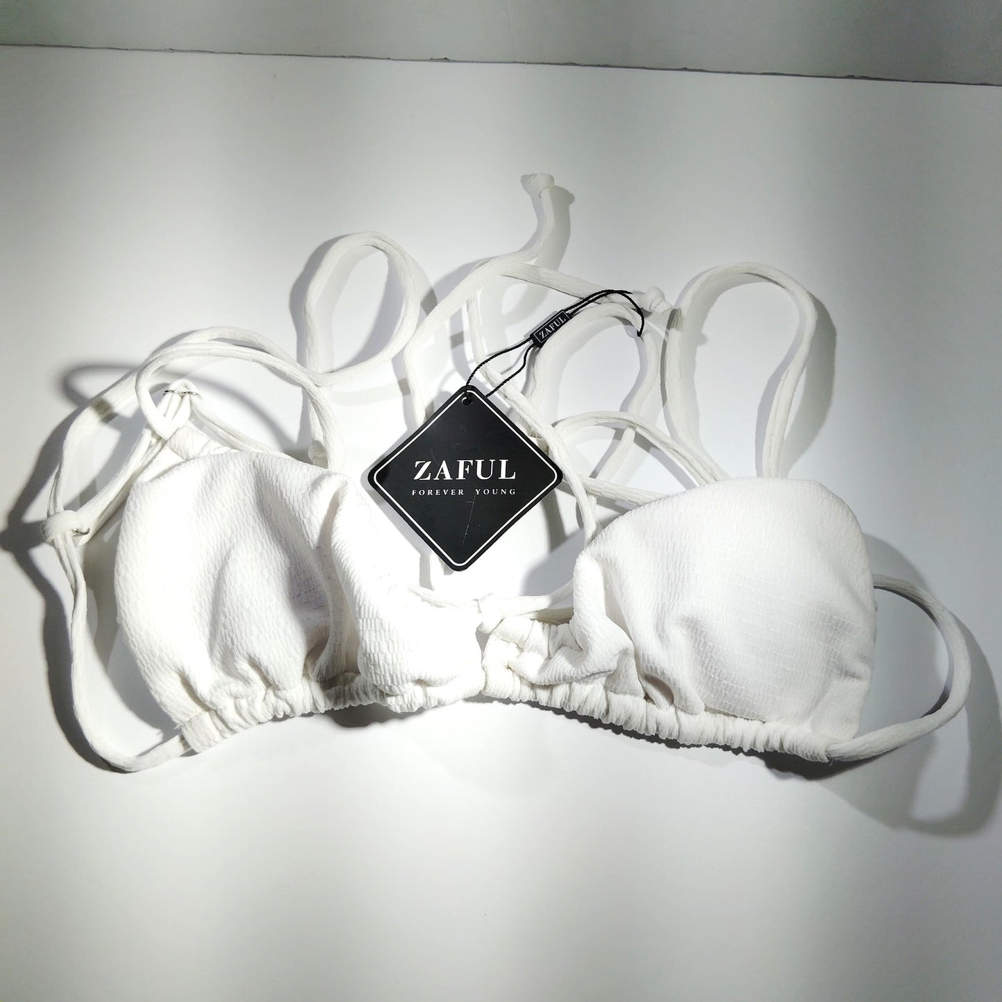 ZAFUL Women’s Textured Multi‑Strap Halter Bikini Top – White – SM (US 4) – NWT