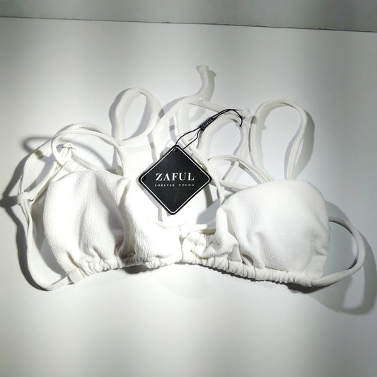 ZAFUL Women’s Textured Multi‑Strap Halter Bikini Top – White – SM (US 4) – NWT