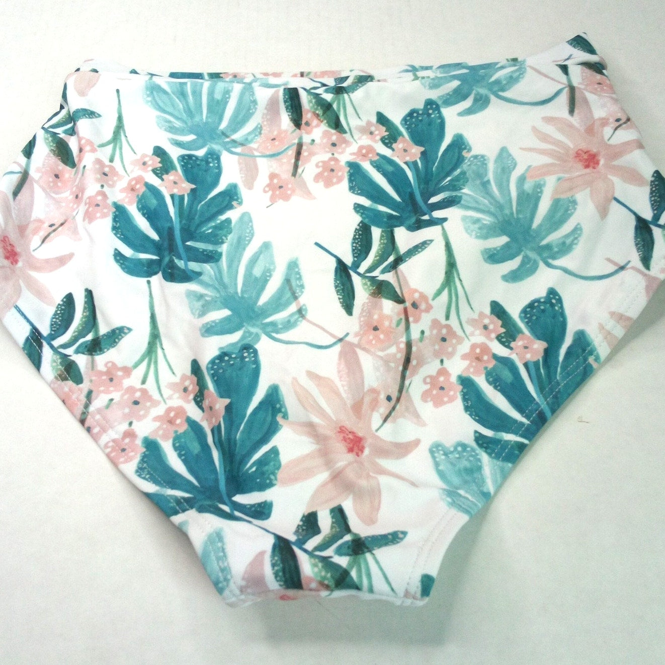 Floral High‑Waist Bikini Bottoms Women’s Size S Light Blue Pink White