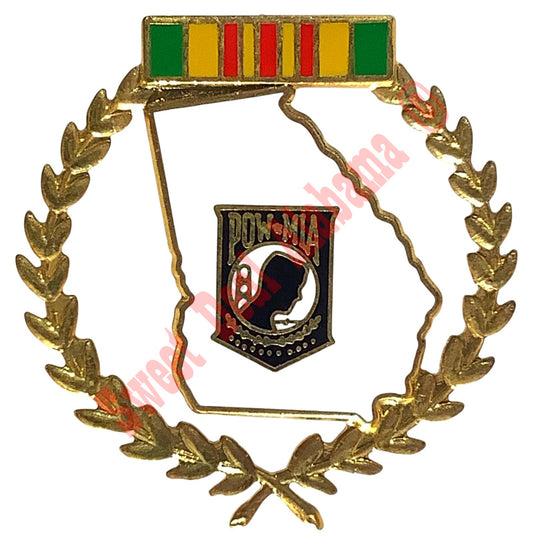Georgia Native Vietnam POW/MIA Wreath & Ribbon Hat or Lapel Pin, 1-1/4"D