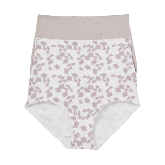 Bali X037 Light Control Stretch Cotton Brief Panty, 2 Pk, White Floral/Gloss, 2X