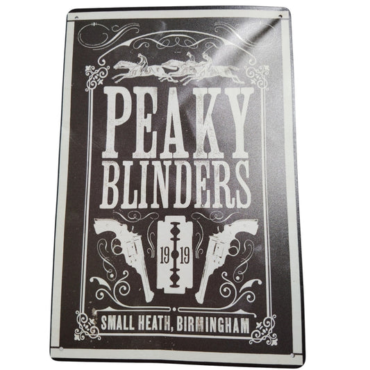 Peaky Blinders Tin Sign – 12"x8" Vintage Razor Blade & Revolver Design | Small Heath Birmingham