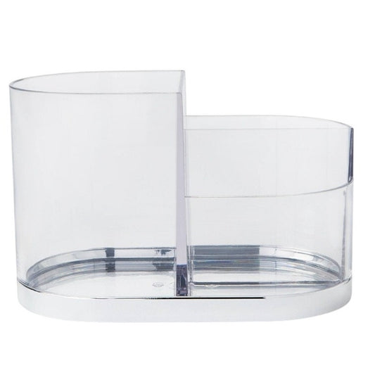 Accent Vanity Organizer – Silver Plastic Cosmetic Holder – 3 Compartments