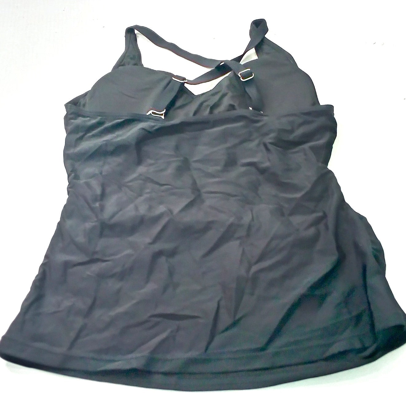 SummerMae Black Tankini Swim Top Women’s Large Crossback Ruched Front