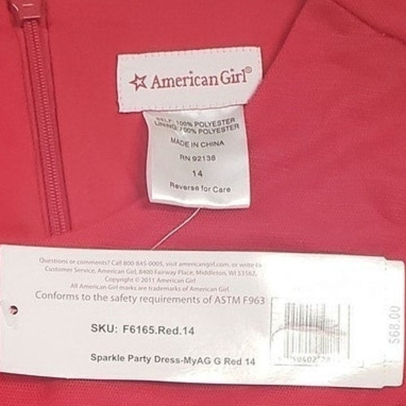 American Girl, Sparkling Twinkle Party Dress, Red, Size 14 , NWT