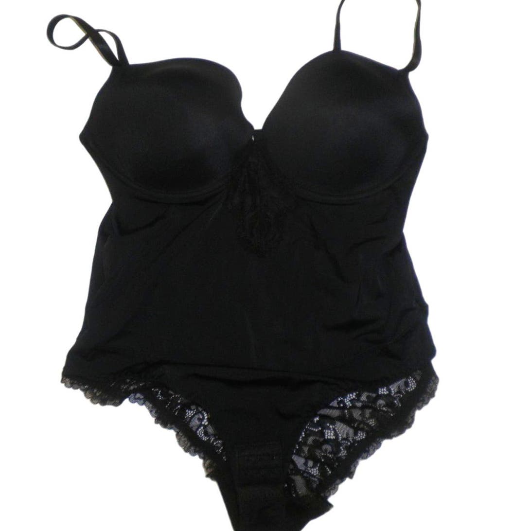 ALINBAIST Lace Bodysuit Shapewear With Built-In Bra, V-neck Top Black XXXL