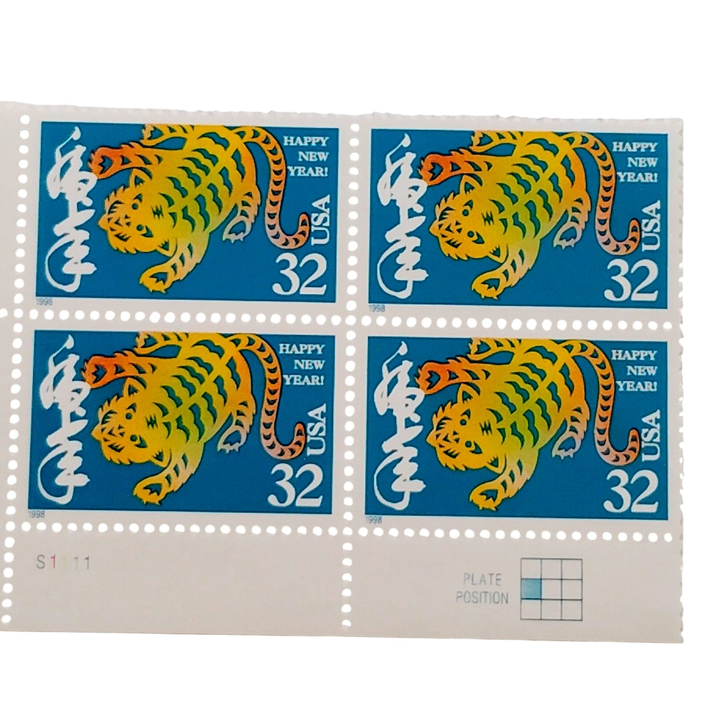 Block of 4 – 1998 USA 32¢ Year of the Tiger MNH Scott 3179 Plate Block