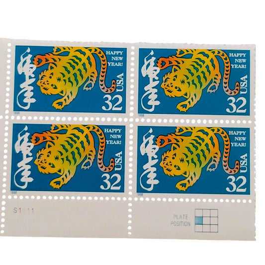 Block of 4 – 1998 USA 32¢ Year of the Tiger MNH Scott 3179 Plate Block