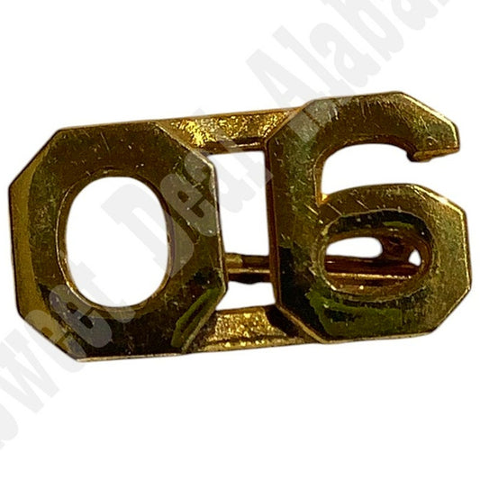 WWI Era Numeric "06", Brass Military C-Clasp Hat / Lapel / Collar Pin 3/8"H