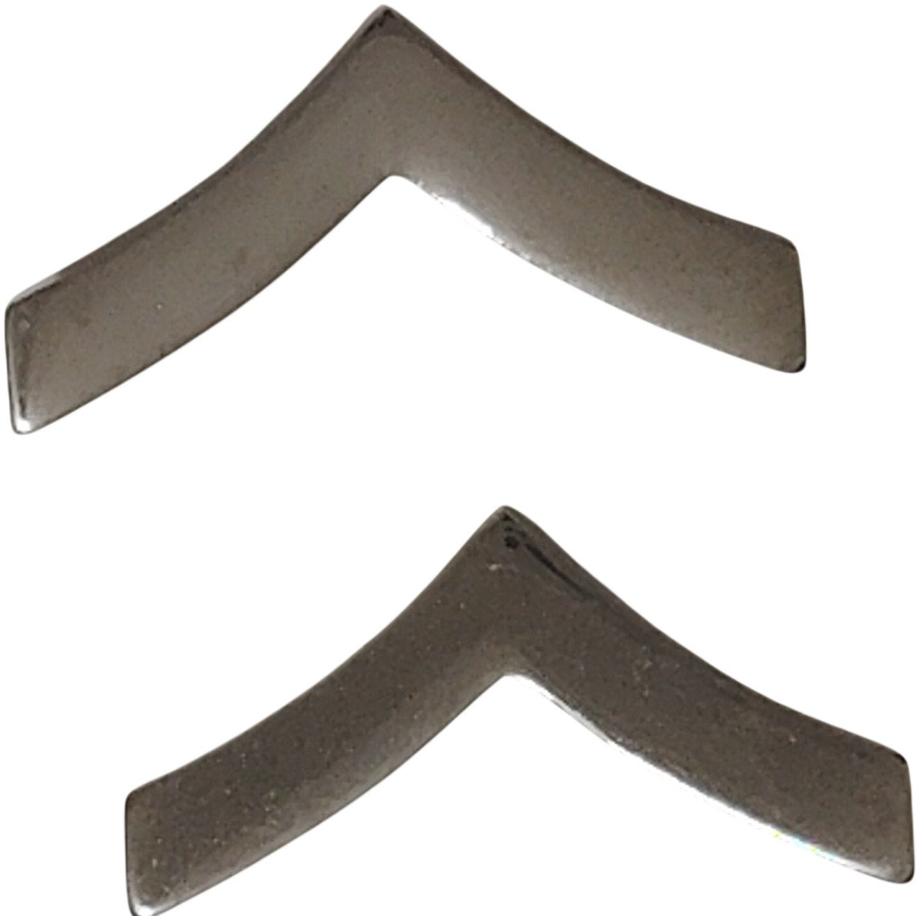 Private (E‑2) Chevron Novelty Pins – 3/4" × 3/8"  Collar Device Set, Silver-Tone
