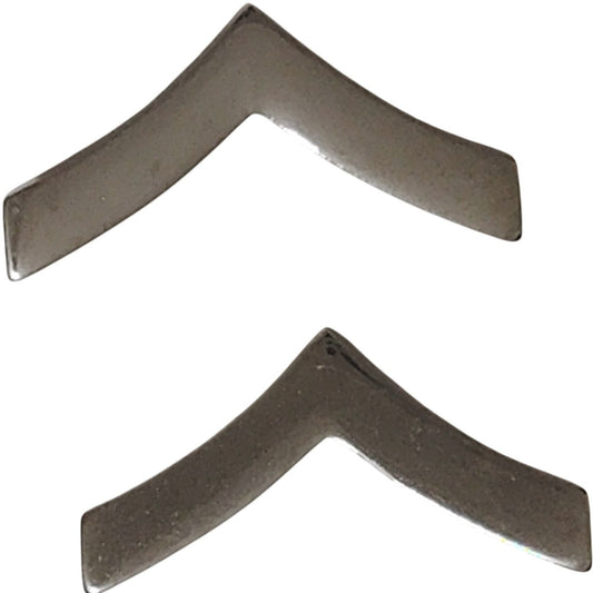 Private (E‑2) Chevron Novelty Pins – 3/4" × 3/8"  Collar Device Set, Silver-Tone