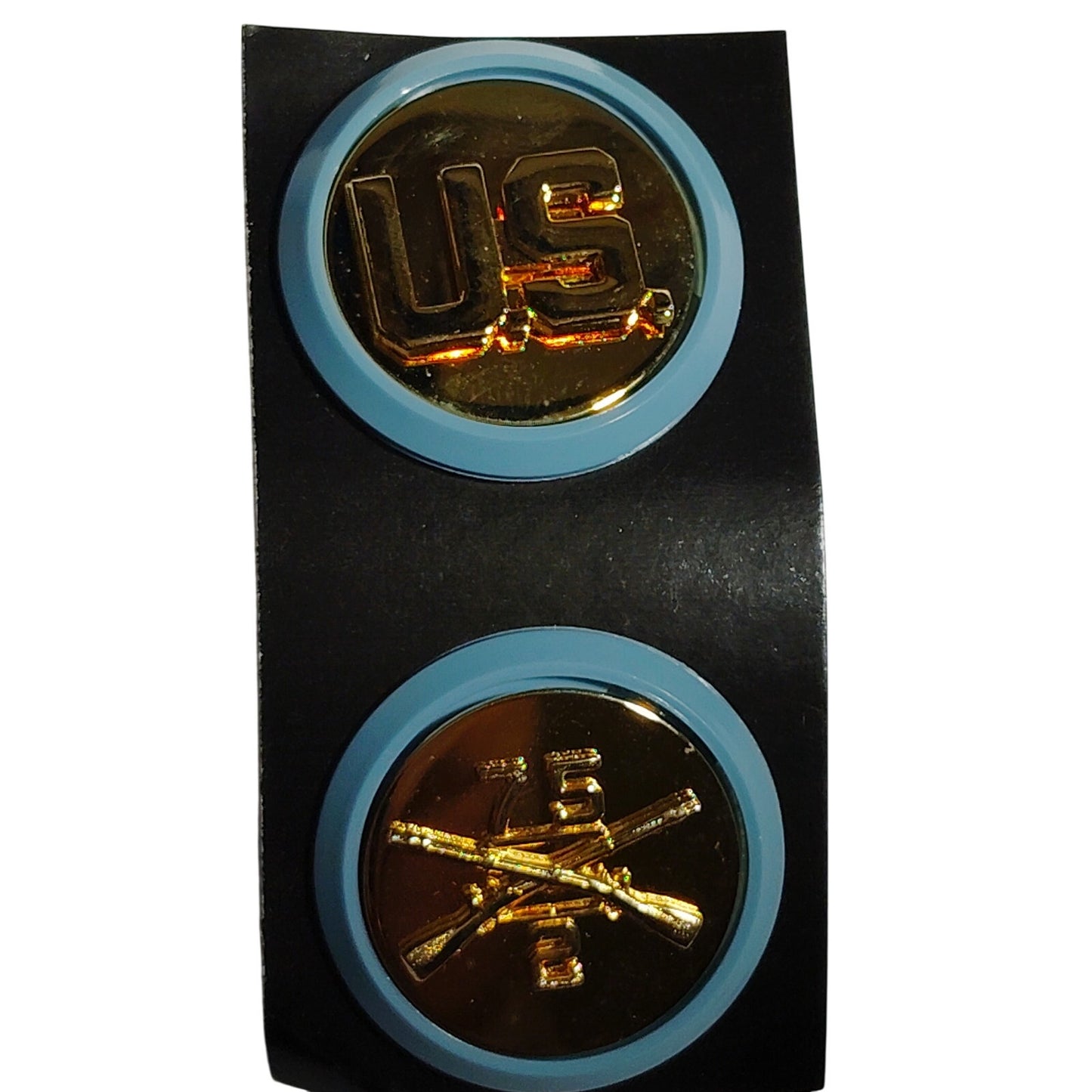 2/75 Rangers BOS Blue Disc Hat Lapel Brooch Pin Set, Gold‑Tone, 1.25"H Disks