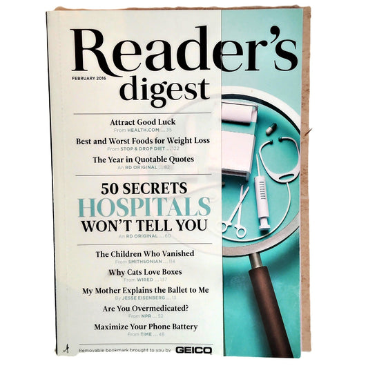 Reader's Digest February 2016 Back Issue Vol 187 No 1117 Hospital Secrets