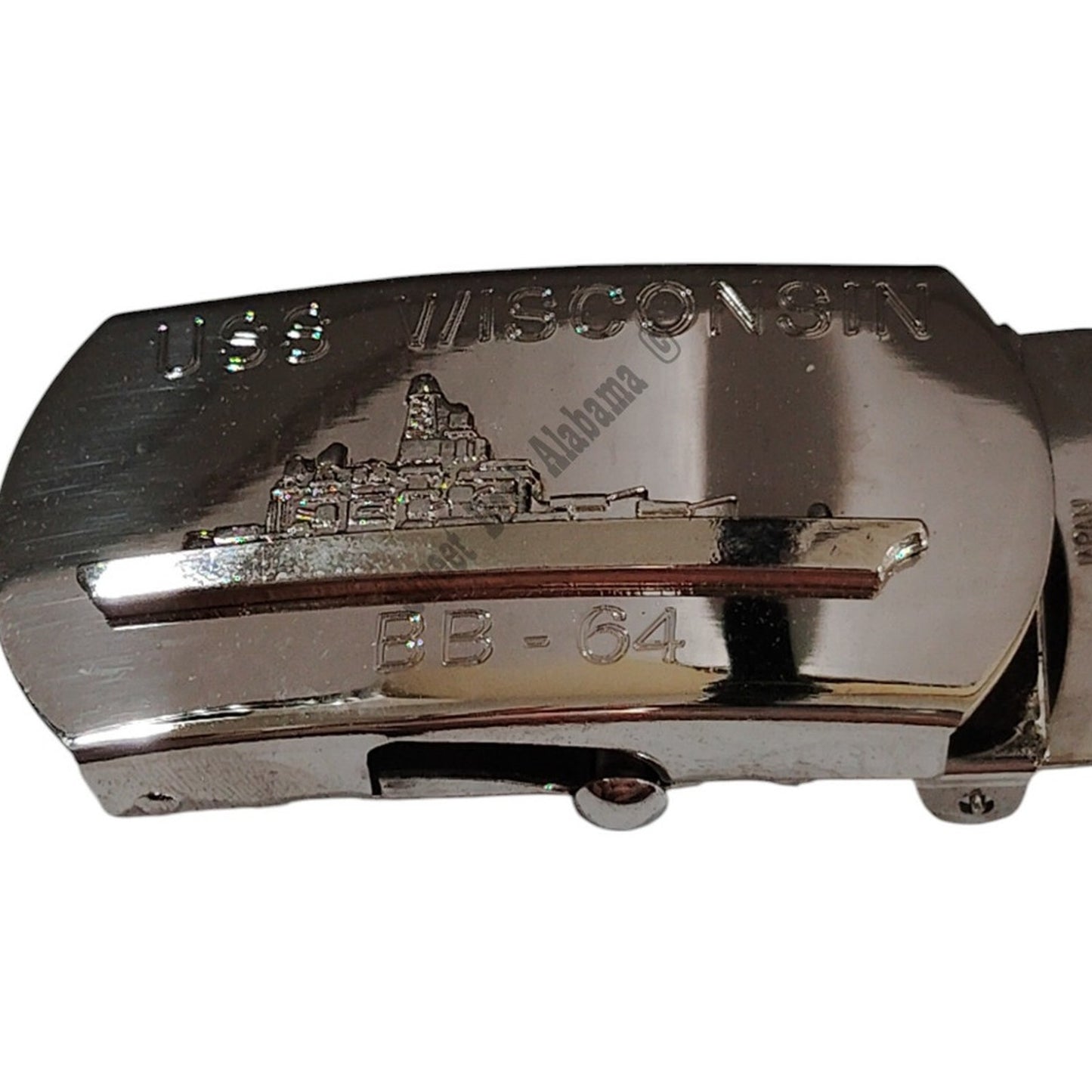 Brass Belt Buckle, USS Wisconsin BB-64, 3"W x 1-1/2"H, NIB, Hilborn-Hamburger