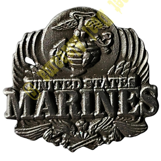 US Marines Globe/Anchor Brooch, Hat, Lapel or Pin, Pewter Finish 7/8"H x 9/16"W