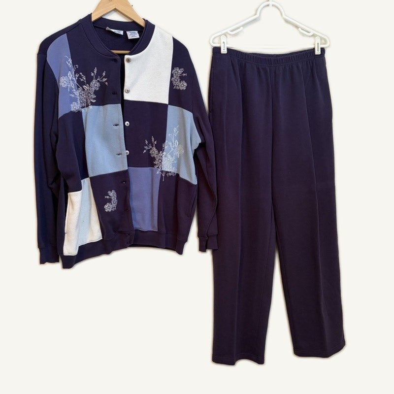 Blair Women's Navy Patchwork Floral Embroidered Sweat Set - Size L