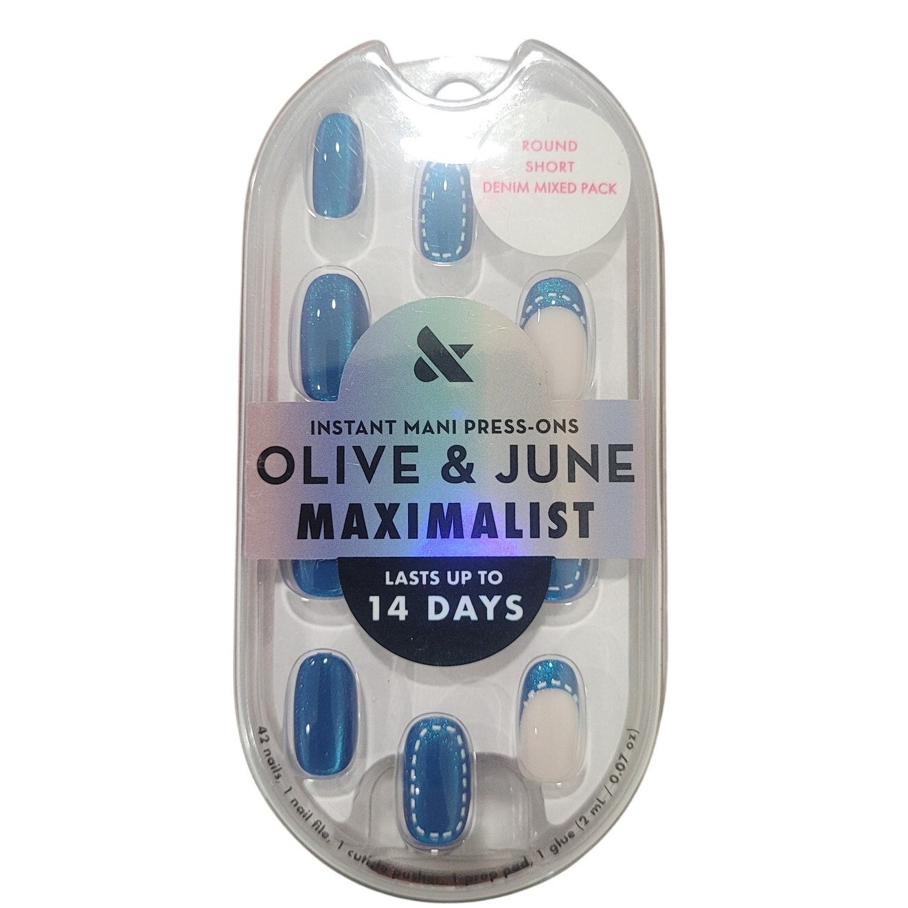Olive & June Press-On Fake Nails – Maximalist Denim – 42ct – Short Round – Instant Mani Set