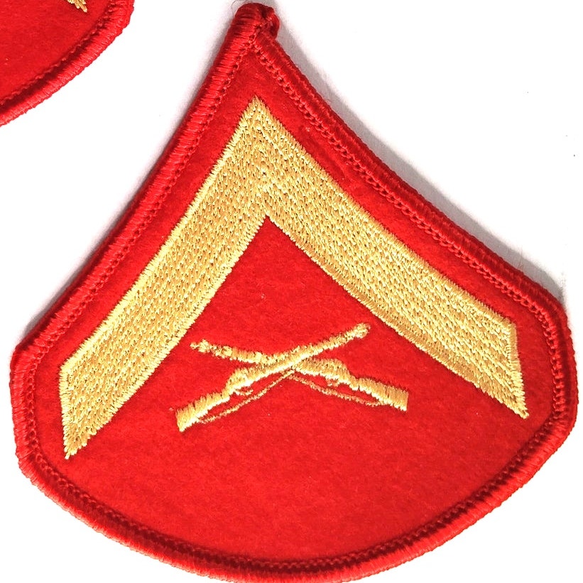 USMC Lance Corporal E‑3 Chevrons Pair Gold on Red Female 3" Sew‑On, 1 Set of 2