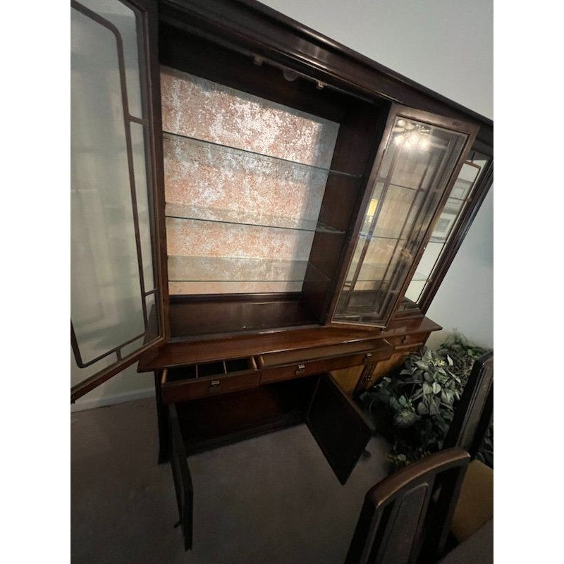LOCAL PICKUP ONLY- 1960's Dark Wood Dining Set - Table, 6 Chairs & China Cabinet