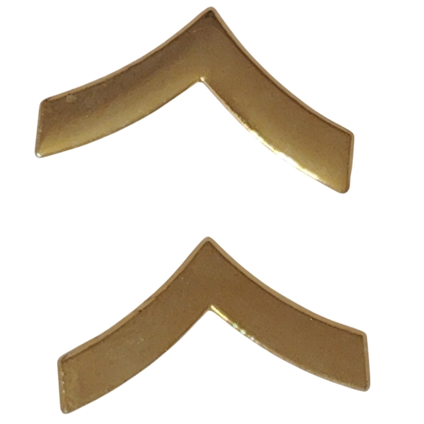 Gold‑Tone Private (E‑2) Chevron Novelty Pins – 3/4" × 3/8" – Collar Device Set