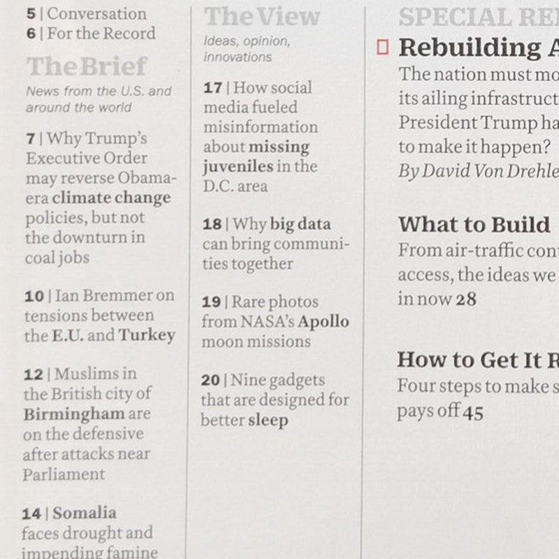 Time Magazine April 10 2017 Rebuilding America Infrastructure Special Report
