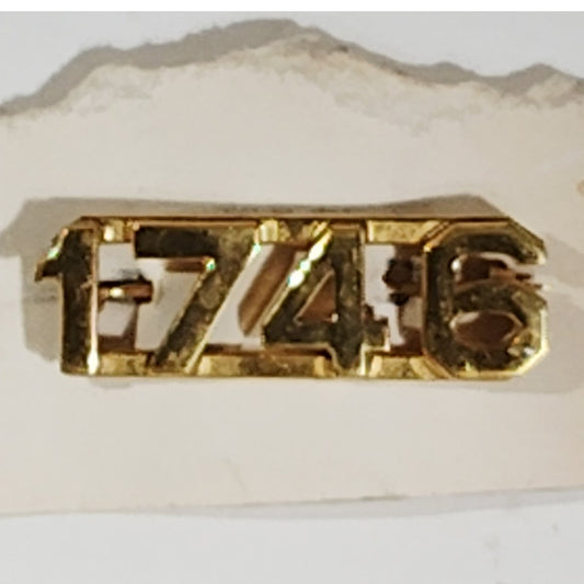 c.1910s Numeric "1746" Brass Antique C-Clasp Hat / Lapel / Collar Pins Set 3/8"H