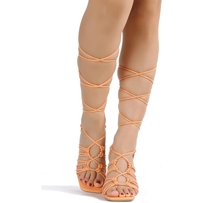 Cape Robbin Soan Women’s High Heels, Coral, Size 9, Strappy Lace-Up, Square Toe