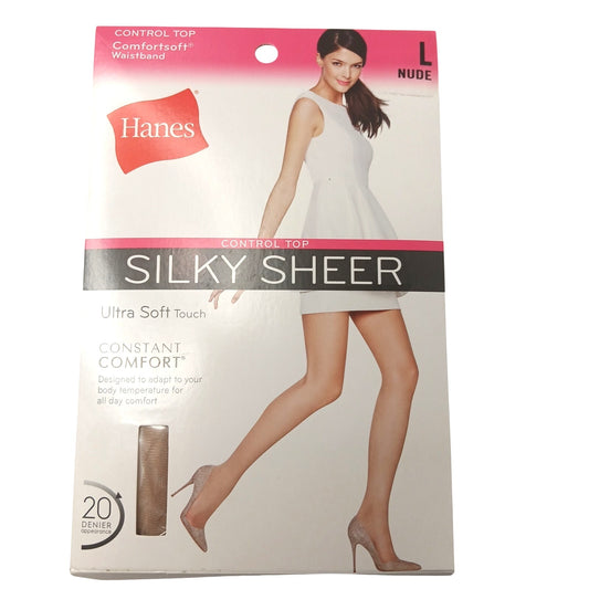 Hanes Control Top Silky Sheer Pantyhose Nude Large 20 Denier Sheer Tights