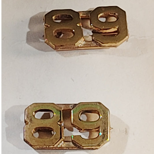 Early/Mid 1900s Brass C-Clasp "89" Collar Devices 3/8"H Hat / Lapel Pins Set
