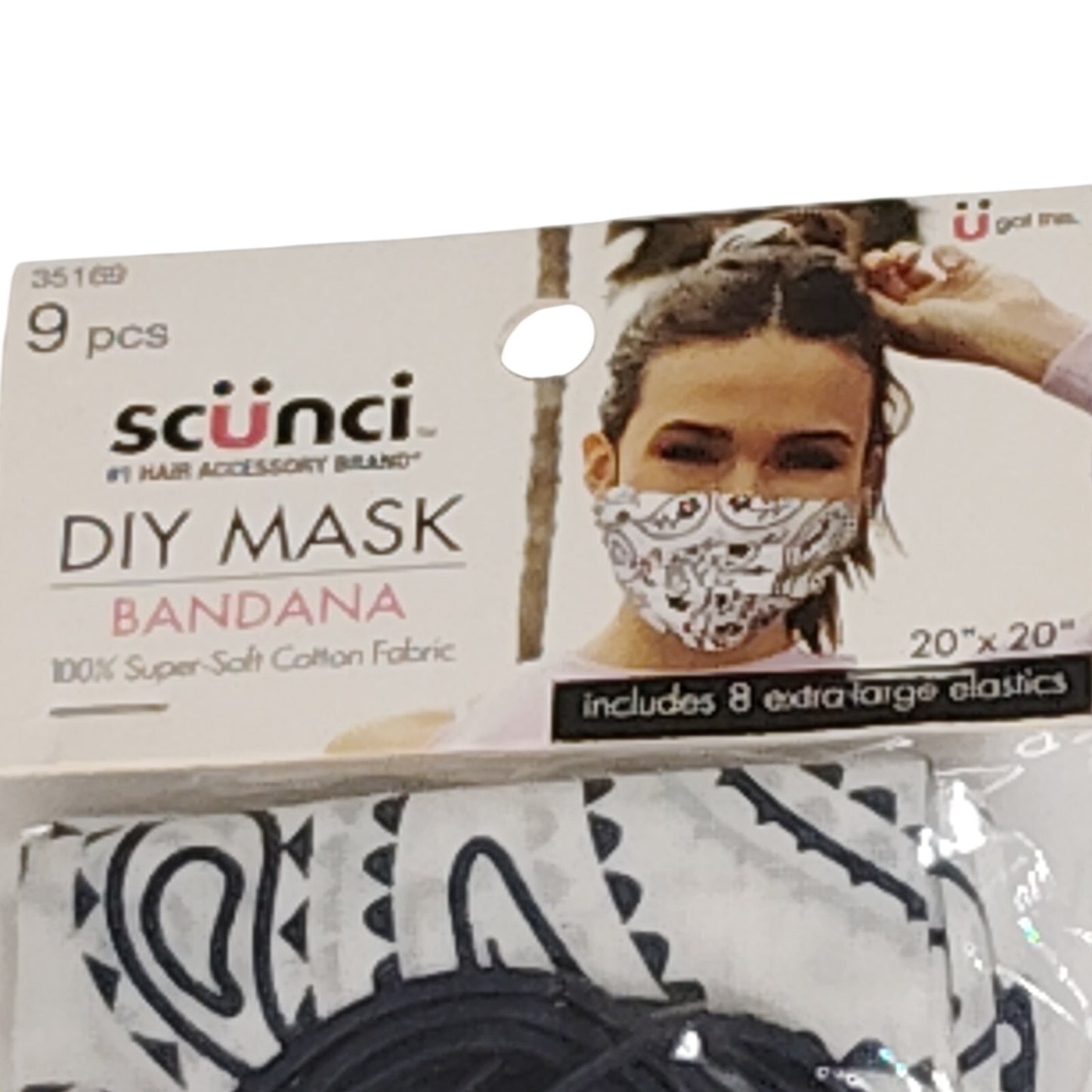 Scunci DIY Bandana Kit with Extra Large Elastics – Paisley – Black/White