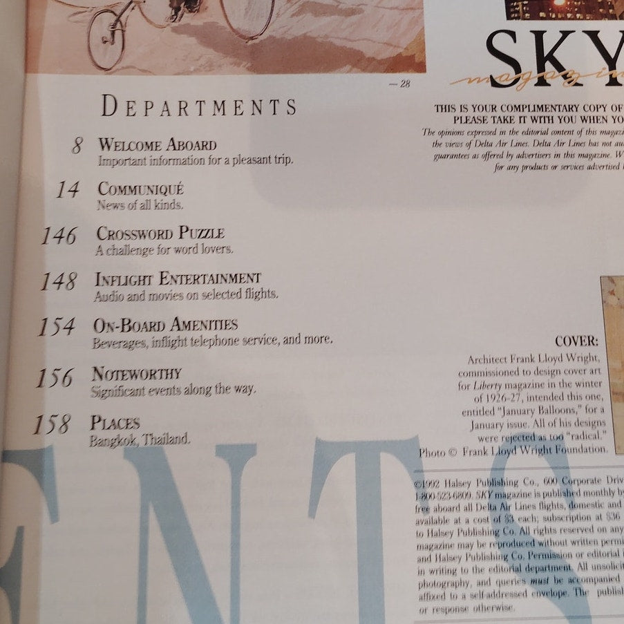 Delta SKY Magazine June 1992 In-Flight - Miami, Bicycles, Frank Lloyd Wright