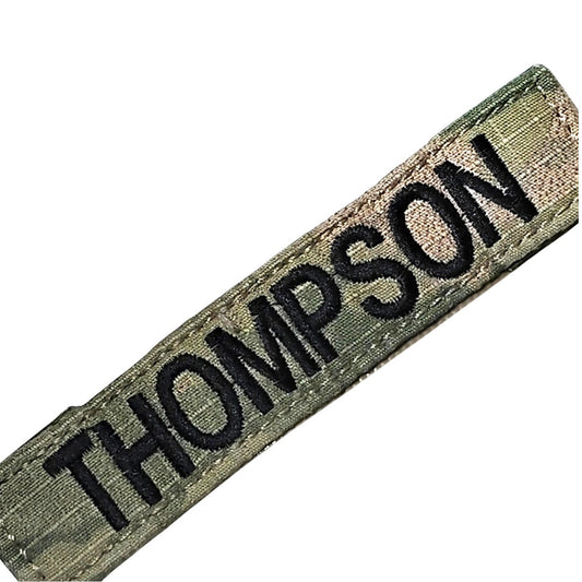 Name Tape "Thompson" Woodland Camo, Hook-and-Loop Backing, 5"W x 1"H