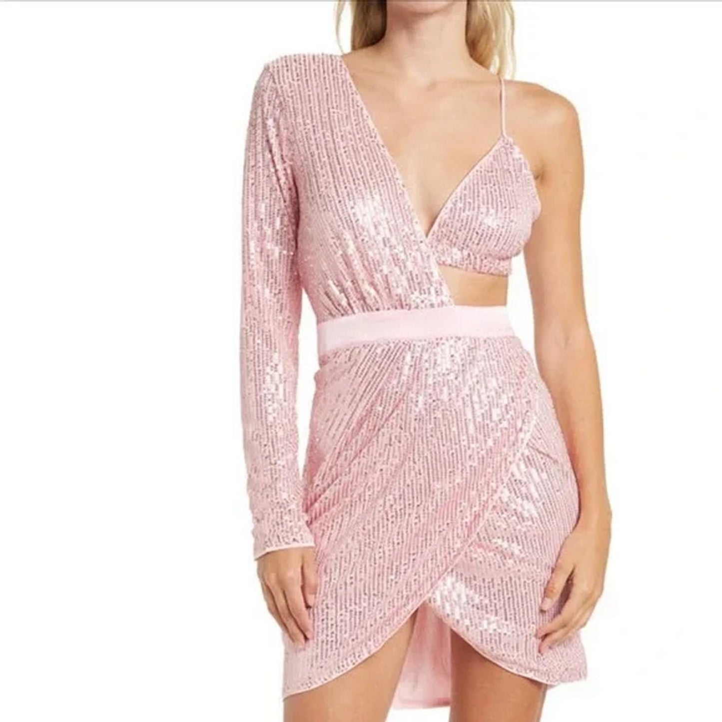 Area Stars Cutout Sequin Mini Dress Pink L