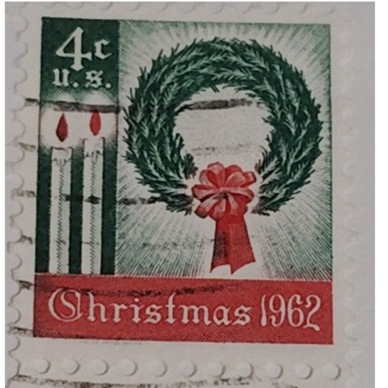 1962 Scott #1206 – 4¢ First U.S. Christmas Stamp / Wreath & Candles – Canceled