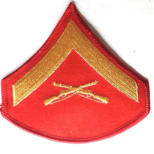 USMC Lance Corporal LCpl E-3 Rank Patch Red Gold Sew-On 3.75" x 3.75" Hook Strip