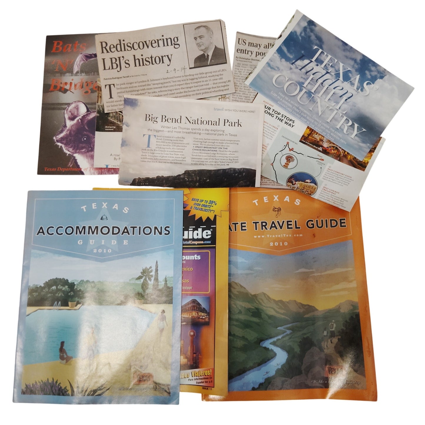 2010 Texas Travel Ephemera Lot, 4 LBS., Maps Guides Brochures + 10‑Page Journal