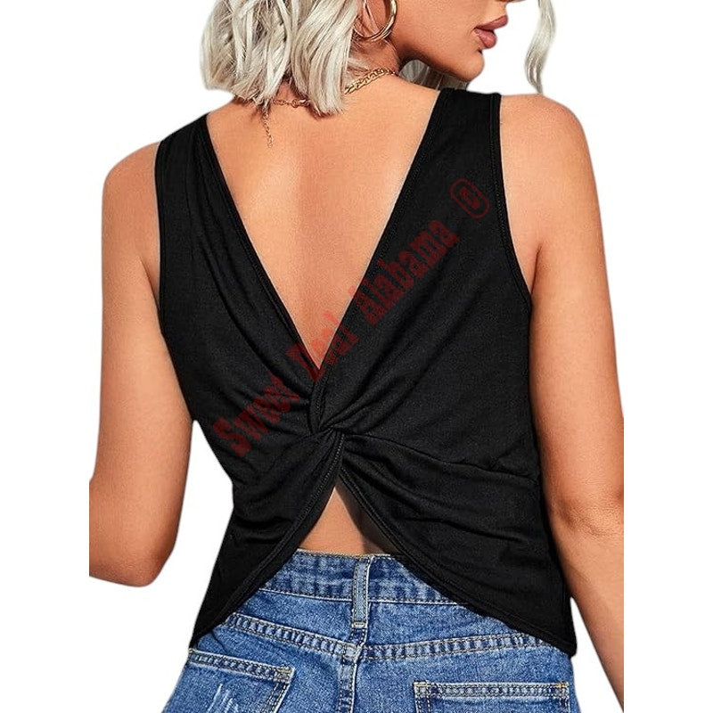 Verdusa Casual Backless Sleeveless Top Loose Twist Back Tank Tunic Tops Tee, L