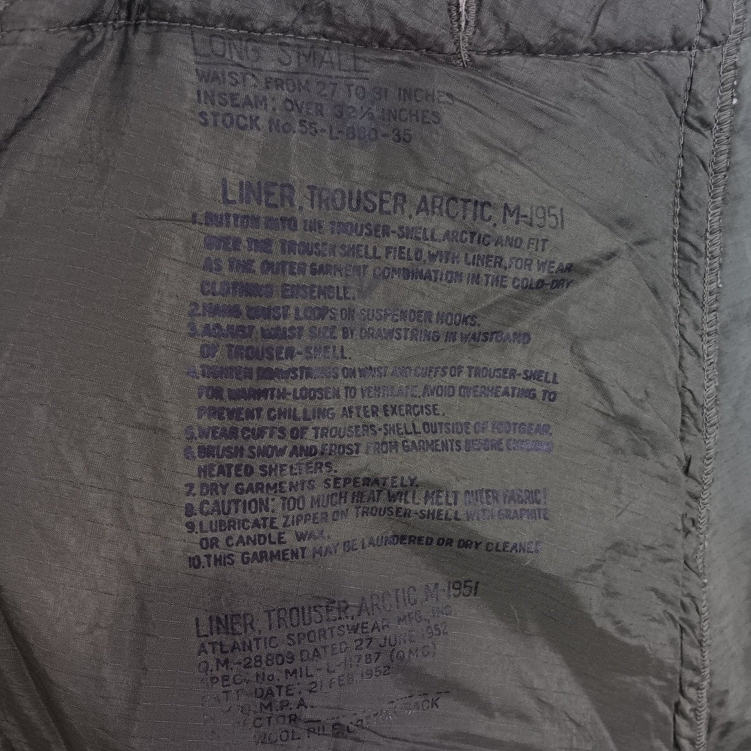 M-1951 Arctic Trouser Liner - Small Long - 1952 Dated - Wool Pile - NOS Vintage