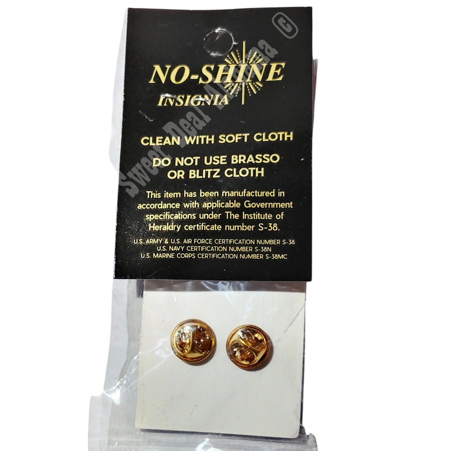 Enlisted Collar Device Pin Set: U.S. & Adjutant General Discs, 1"D, Gold, NIP