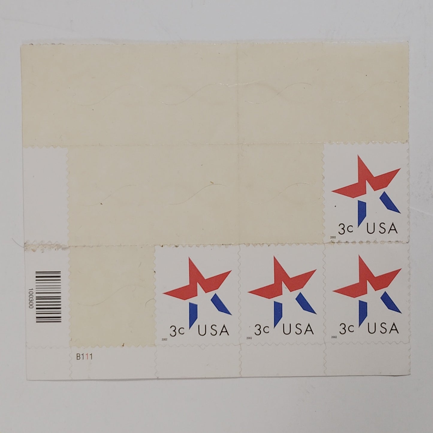 2002 Star Stamps – Partial Sheet of 4 – 3¢ Mint – Make‑Up Rate – Scott #3754