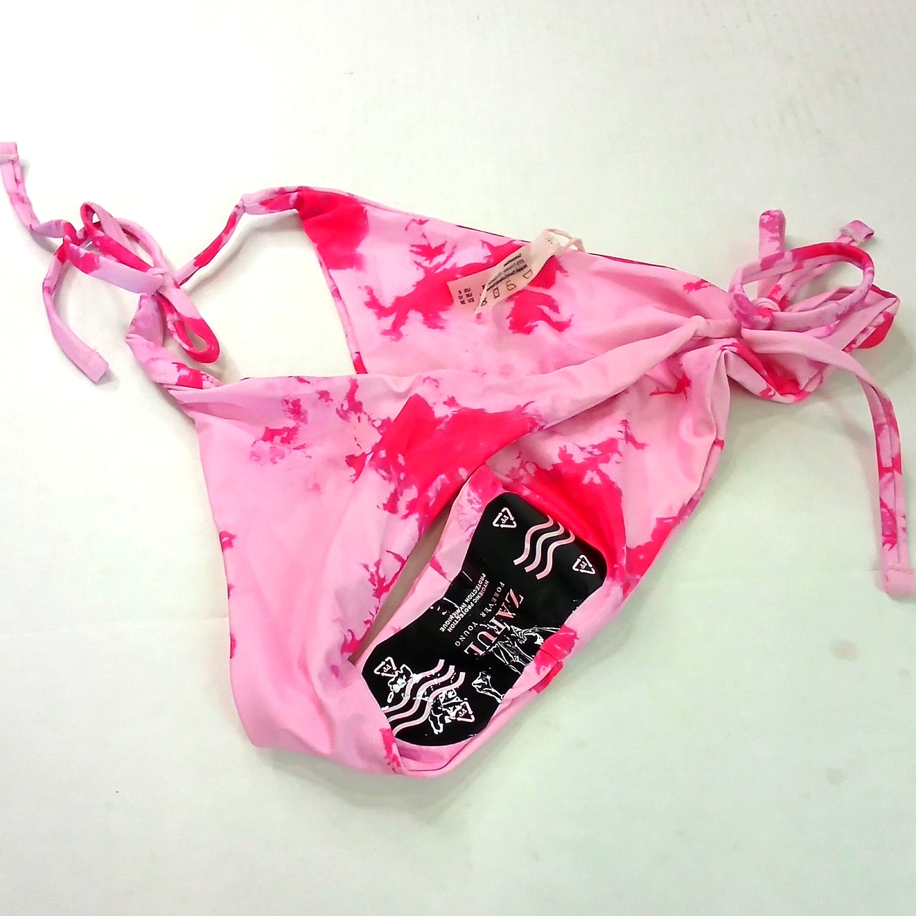 Zaful Pink Tie Dye Tie Side Bikini Bottoms Women’s Swimwear, Med (US 6)