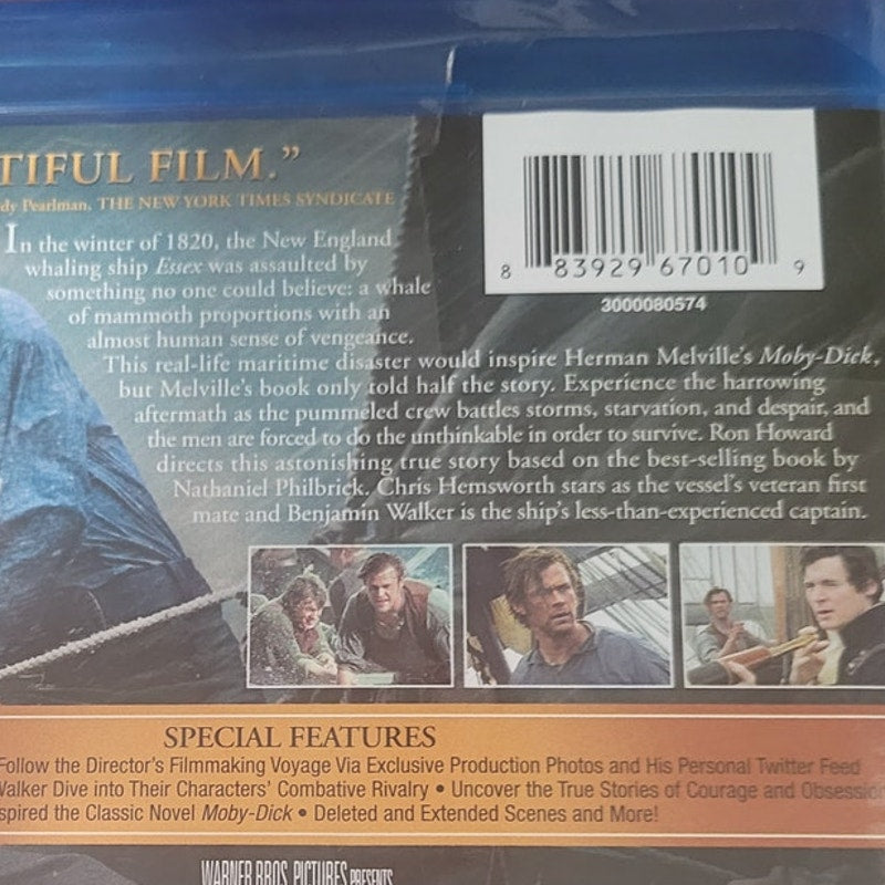 the Heart of the Sea Blu-ray DVD Chris Hemsworth Survival Drama Adventure 2015