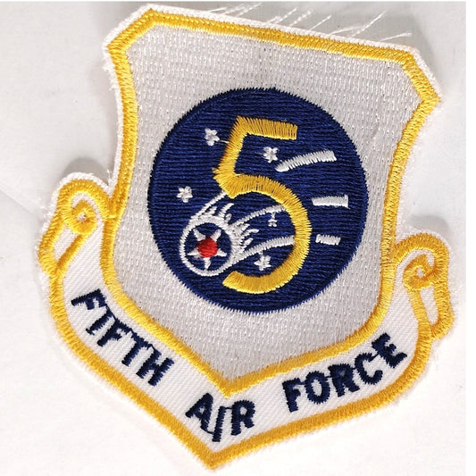 USAF 5th Air Force Patch Rare White Background 3" Sew‑On, Embroidered